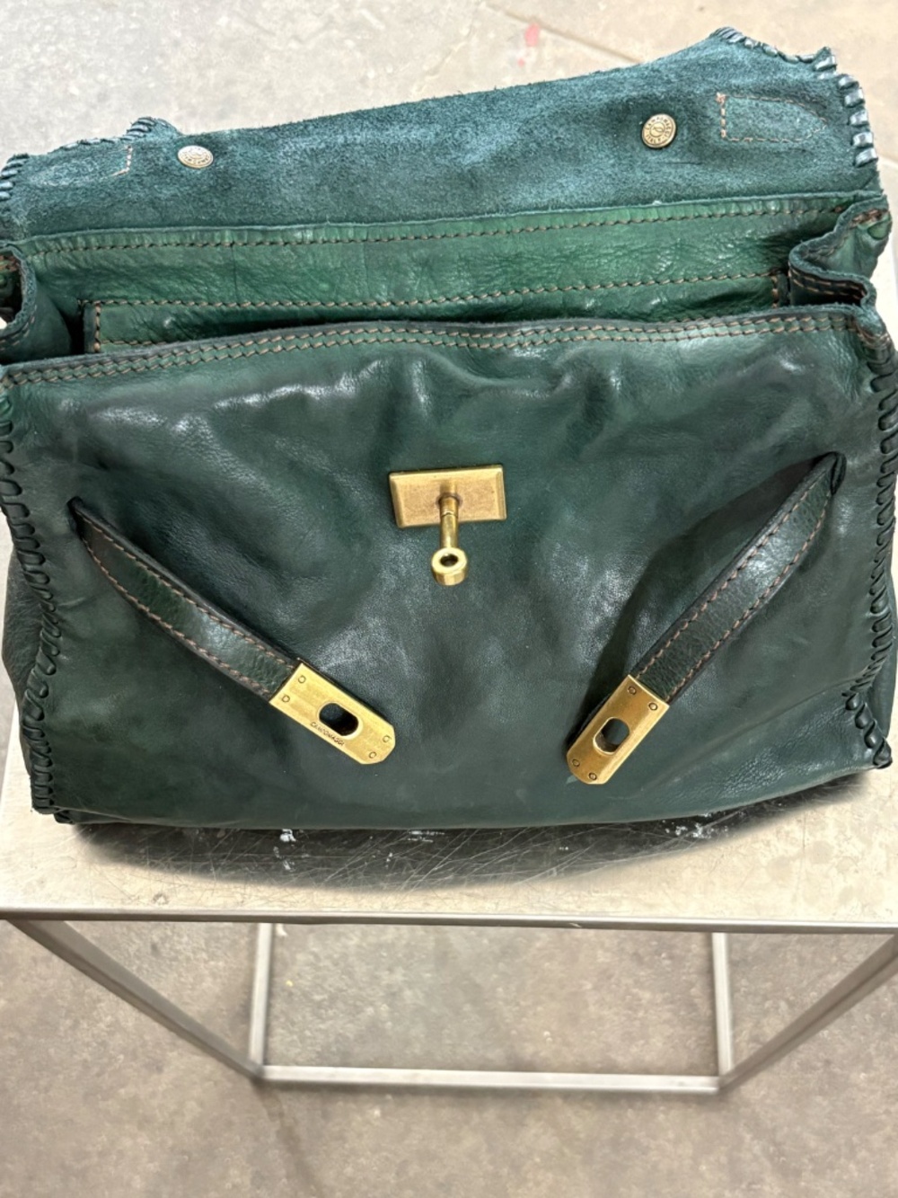 Campomaggi Whipstitched Leather Bag in Bottle Green - Picture 4 of 7
